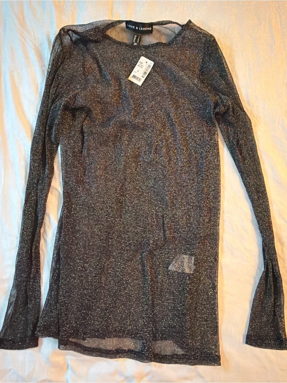 Love & Legend Metallic Sheer Long Sleeve Top - Black - Picture 1 of 2